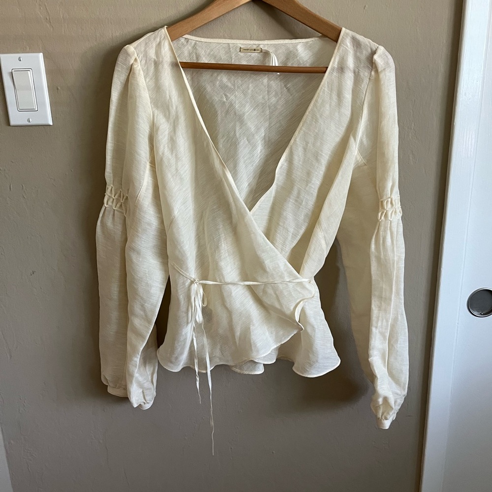 Max Studio Linen Silk Wrap Top Size M